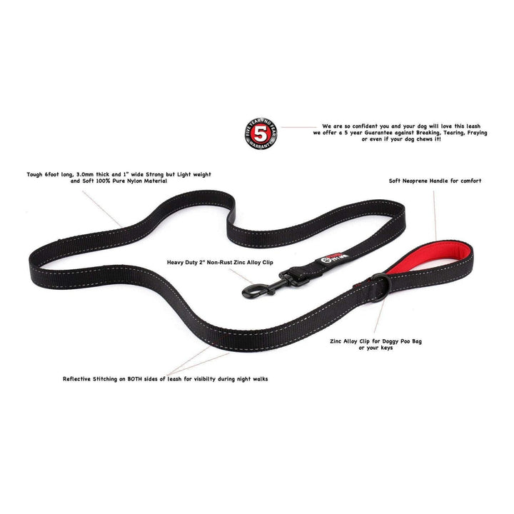 Dog Leash - Extra Heavy Duty - Thick 2.8mm Nylon - 1.8m or 2.4m Long