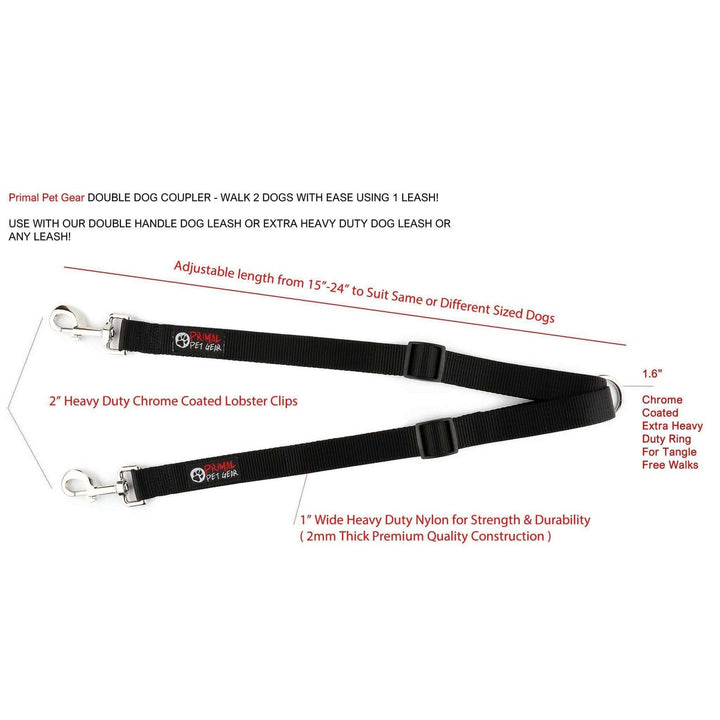 Double Dog Leash Coupler - Walk and Control 2 Dogs Easily - Primal Pet Gear