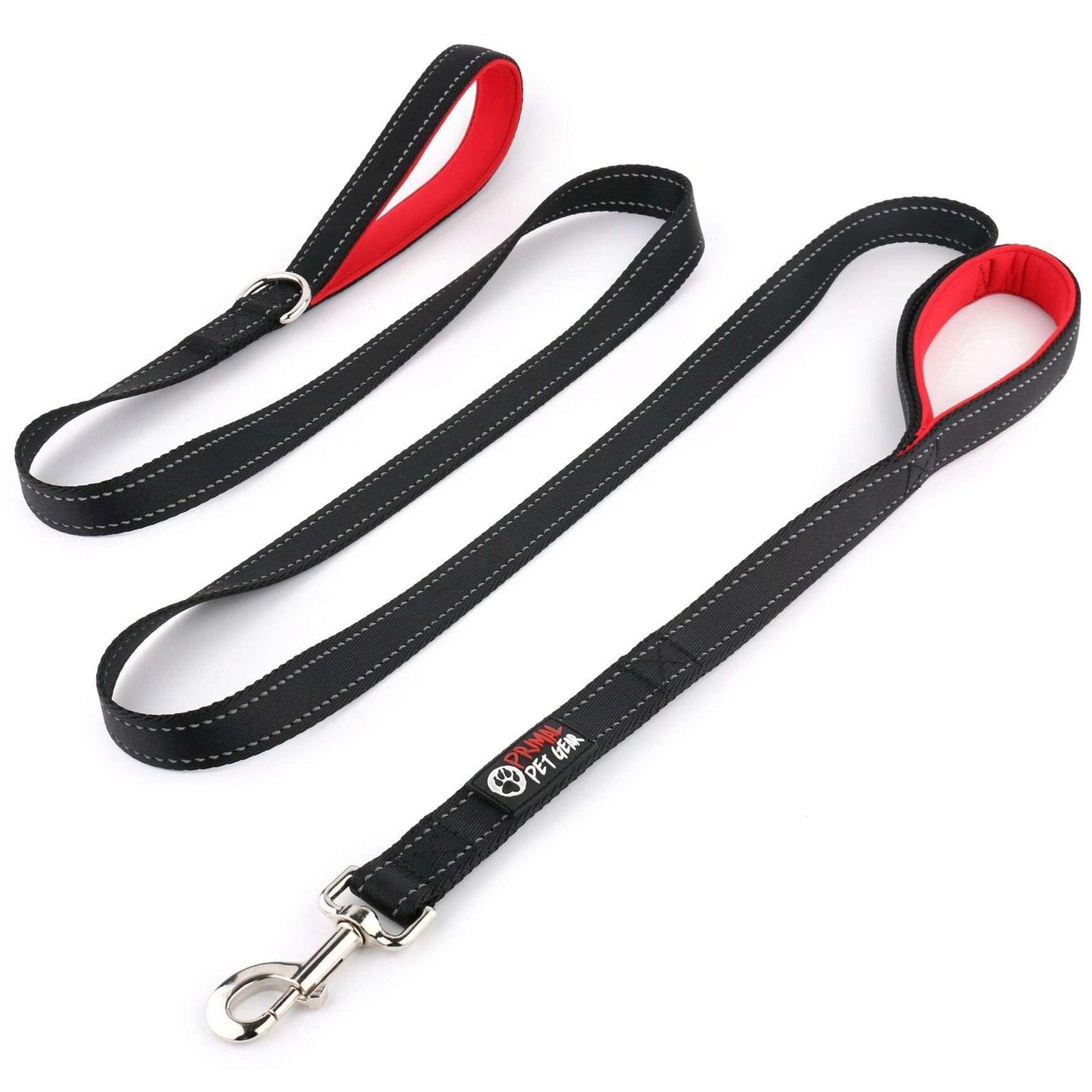 Double handle dog leash — Black / Red