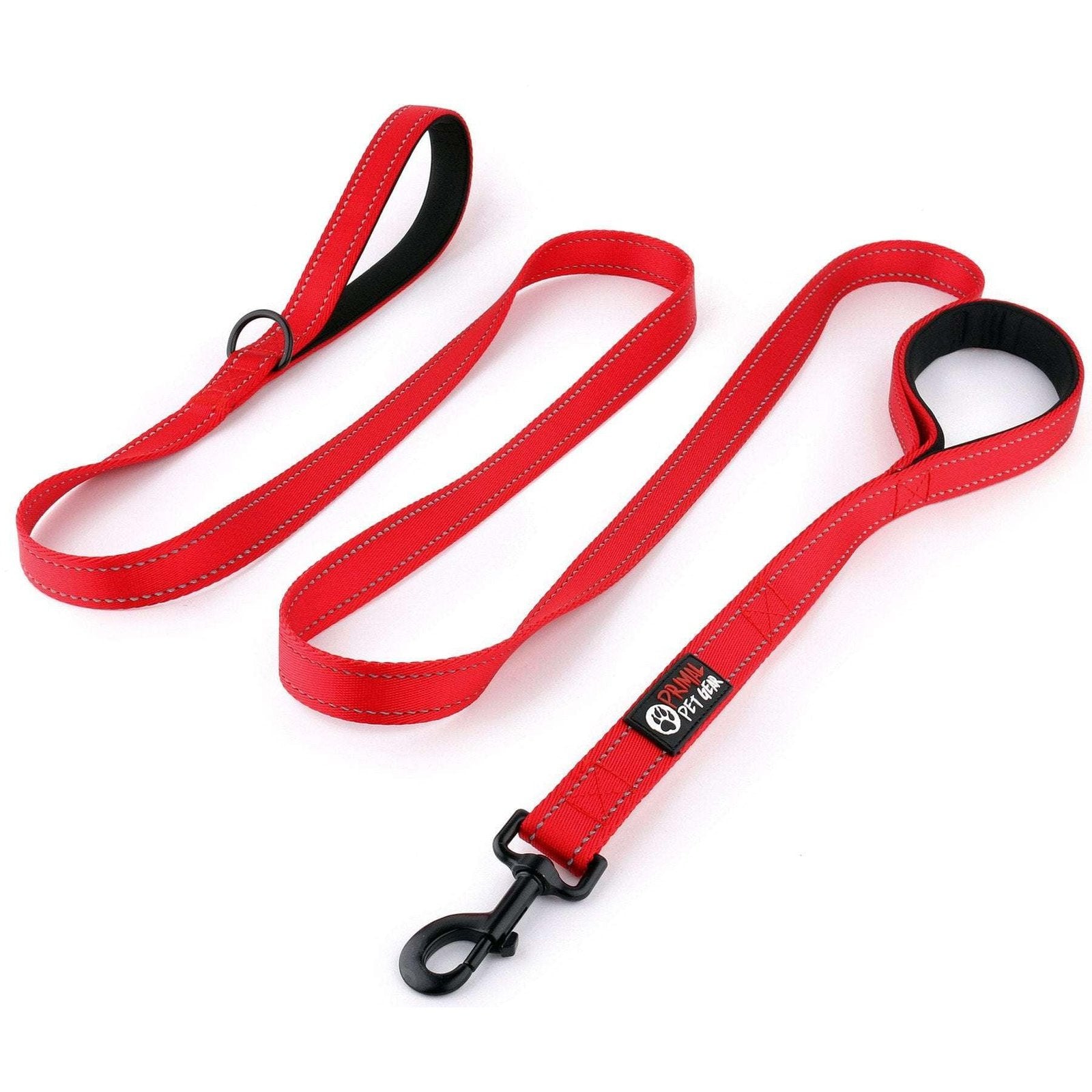 Double handle dog leash — Red / Black