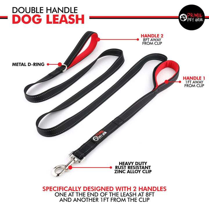 Double Handle Dog Leash - 8FT (2.4m) - Walk, Train and Protect your Pet in Traffic - Primal Pet Gear